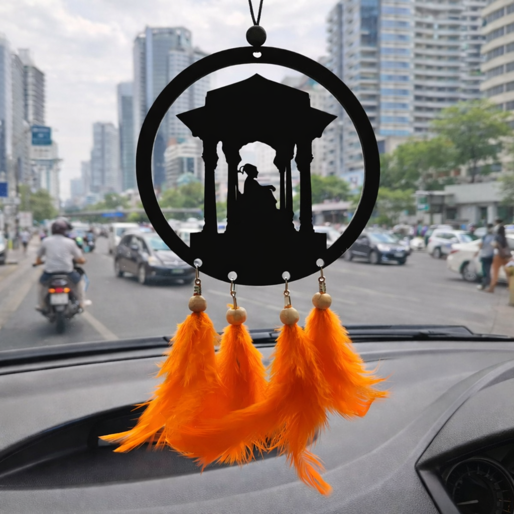 Chhatrapati Shivaji Maharaj Car Hanger with Orange Feathers