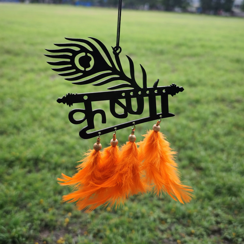 Shri Krishna Acrylic Car Hanger with Peacock Feather