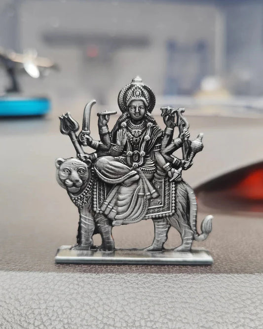 Goddess Durga Idol on Tiger – Fierce Protector in Black Metal
