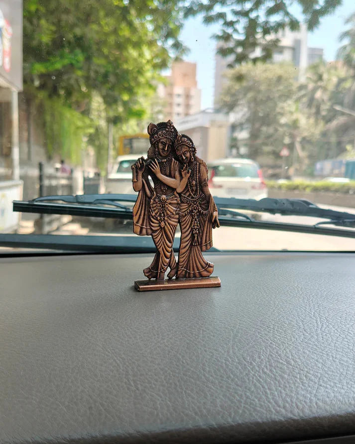 Resin Radha Krishna Statue for Car Dashboard & Murti for Car & Home Decor Idols - 5 inch