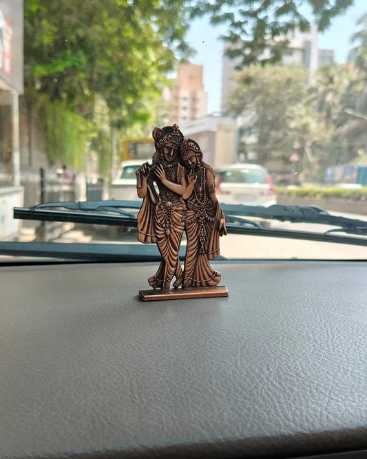 Resin Radha Krishna Statue for Car Dashboard & Murti for Car & Home Decor Idols - 5 inch